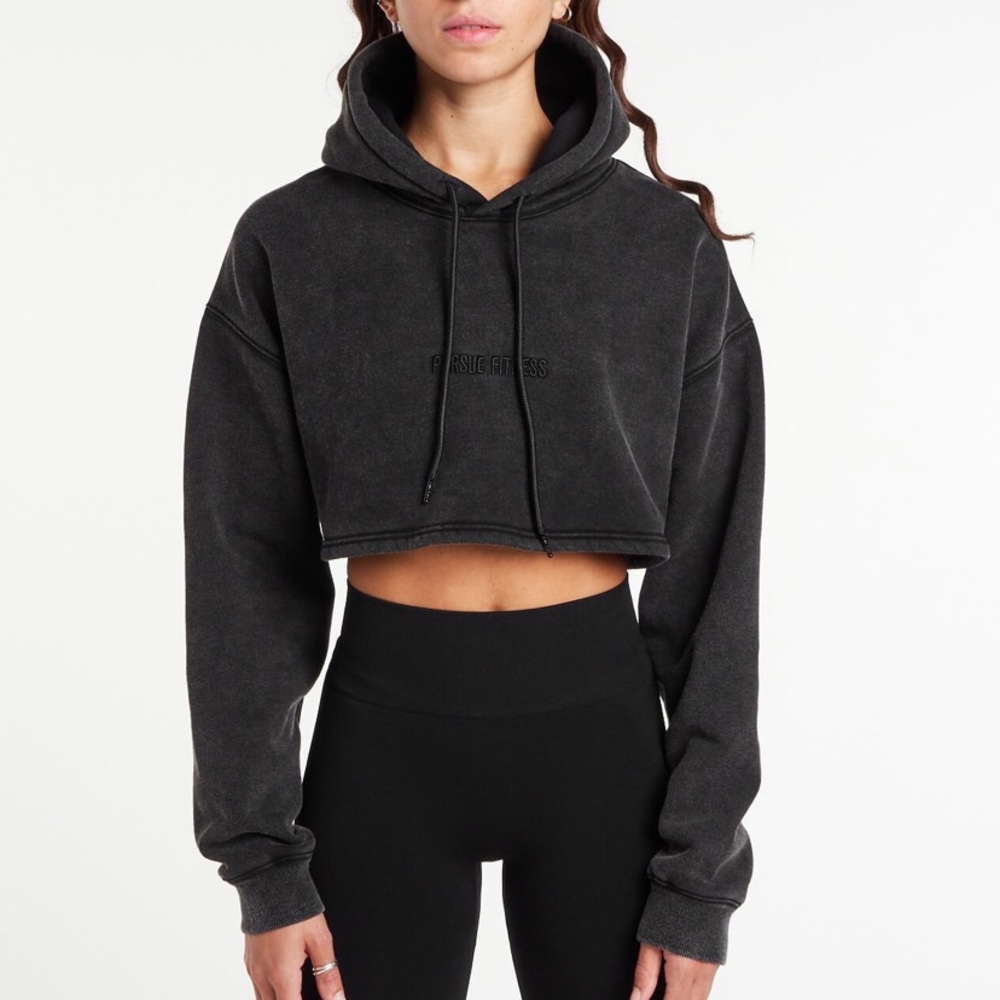 Pursue Fitness Cropped Hoodie Acid Wash NWT